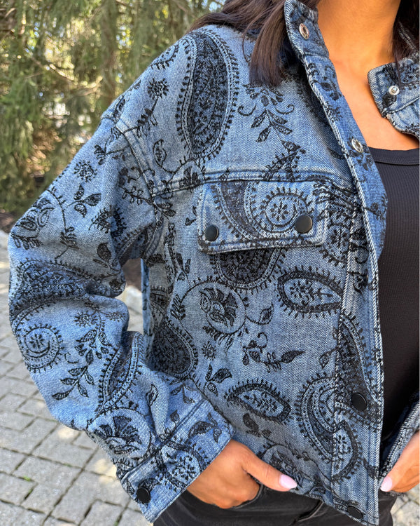 Paisley Embossed Denim Jacket